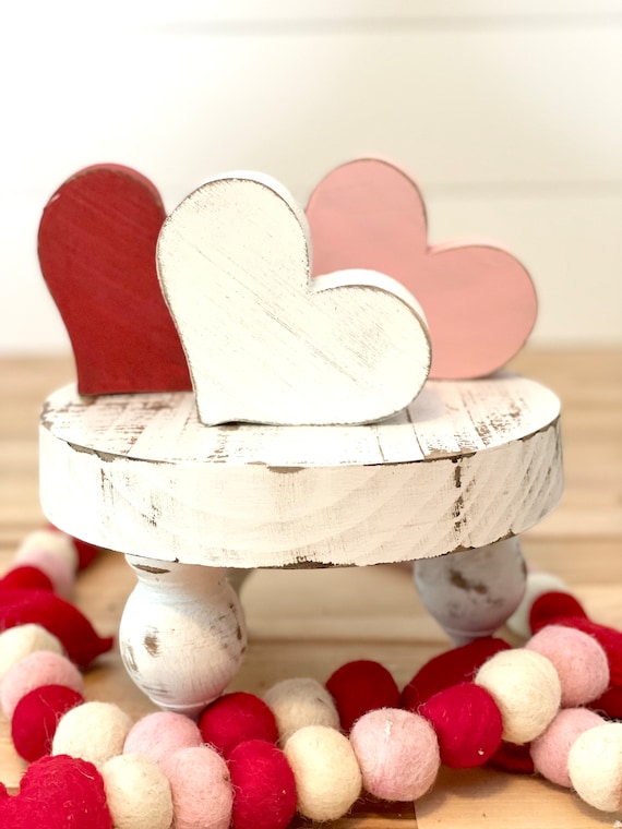 Wooden Heart, Heart Decor, Valentines Decor, Valentines Tiered Tray, Wood  Heart, Hearts, Pink Hearts, Red Hearts, White Hearts, Valentines 