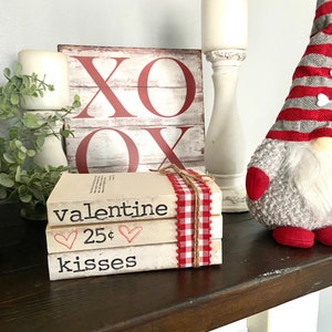 Valentines Day Bookstacks, Valentines decor, stamped books, Valentines farmhouse decor, farmhouse decor, bookstacks image 1