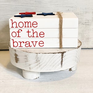 Patriotic decor, Memorial Day decor,  Fourth of July decor, wood bookstack, tiered tray decor, Americana decor, farmhouse decor, patriotic