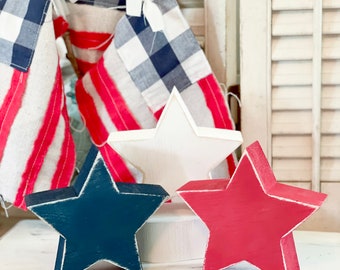 Chunky stars, rustic stars, patriotic decor, patriotic theme, patriotic tiered tray, Americana, wooden stars, stars
