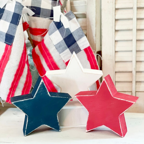 Chunky stars, rustic stars, patriotic decor, patriotic theme, patriotic tiered tray, Americana, wooden stars, stars