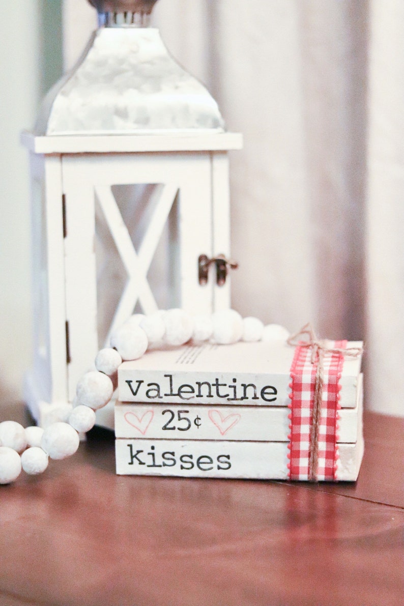 Valentines Day Bookstacks, Valentines decor, stamped books, Valentines farmhouse decor, farmhouse decor, bookstacks image 5