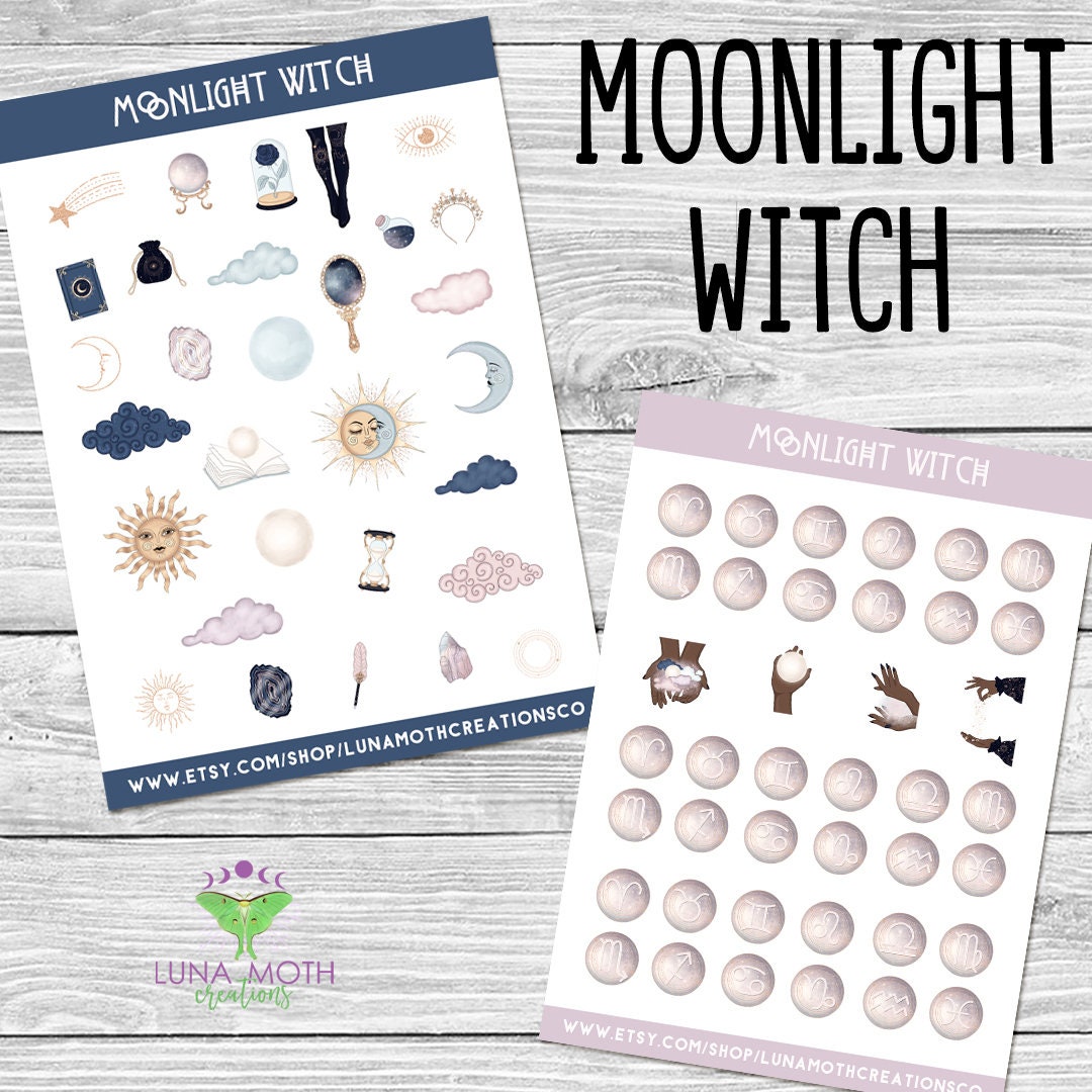 Moonlight Witch Planner Sticker Bundle, Witchy Planner Stickers ...