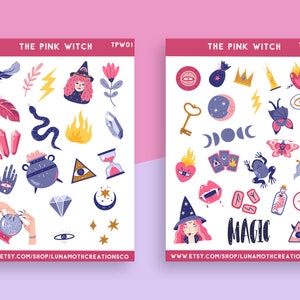 The Pink Witch Planner Stickers, Witchy Stickers, Grimoire Stickers, Book of Shadows Stickers
