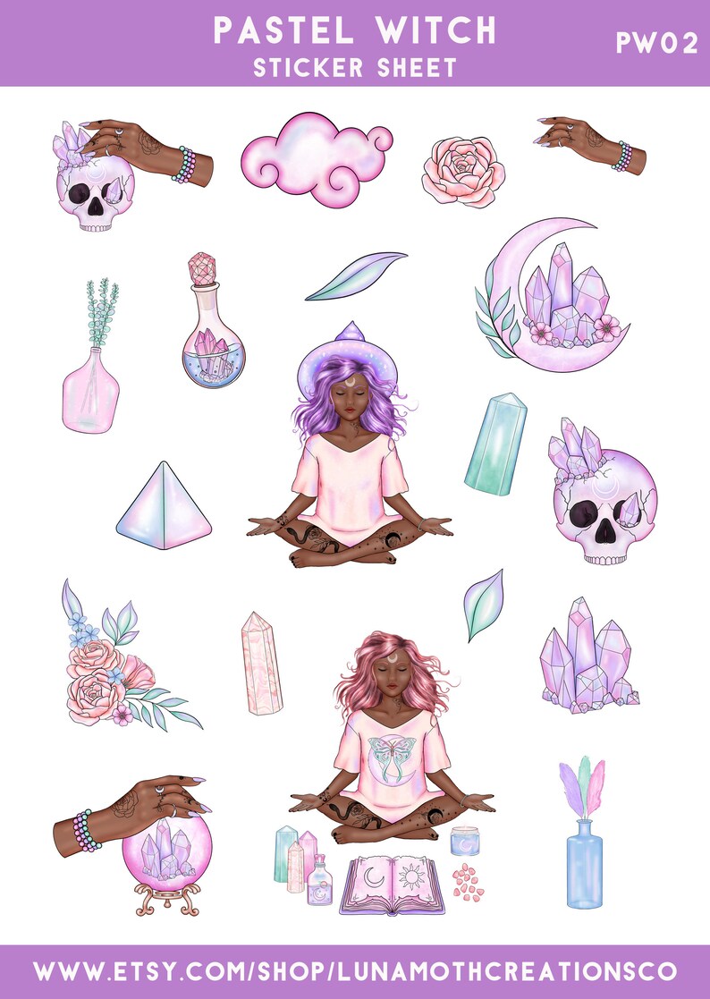 Pastel Witch Planner Stickers, Moon Stickers, Witchy Planner Stickers ...