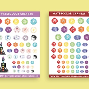 Watercolor Chakra Stickers: Yoga Planner Stickers (47 pc)