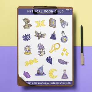 Mystical Moon Child Planner Stickers, Witchy Planner Stickers, Witch Planner Stickers, Halloween Planner Stickers