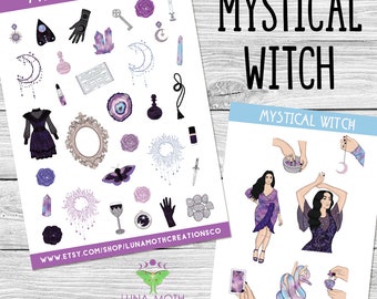 Mystical Witch Planner Stickers, Moon stickers,  Witchy Planner Stickers, Crystal stickers, Astrology Stickers, Zodiac Stickers