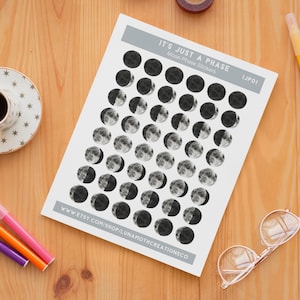 Moon Phases Planner Stickers, Full Moon New Moon stickers, Lunar Cycle Stickers