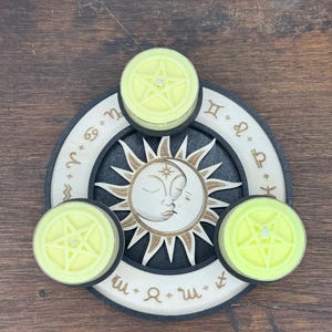 Sun and Moon with Zodiac Symbols Tealight Candle Holder Laser Engraved, Astrology Candle Holder with tealights