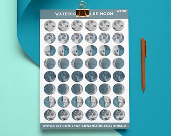 Watercolor Moon Phase Planner Stickers: Lunar Cycle Decals