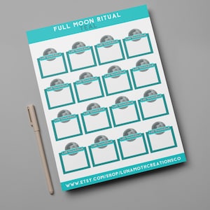 Full Moon Ritual Planner Stickers TEAL, Lunar Stickers, Book of Shadows, Grimoire stickers, Planet Constellation Stickers