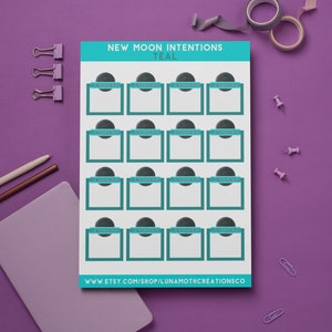 New Moon Intentions Planner Stickers TEAL, Lunar Stickers, Book of Shadows, Grimoire stickers, New Moon Stickers