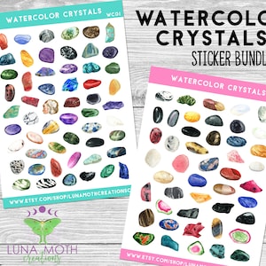 Watercolor Crystals Planner Sticker Bundle, Crystal Stickers,  Witchy Planner Stickers, Grimoire Stickers
