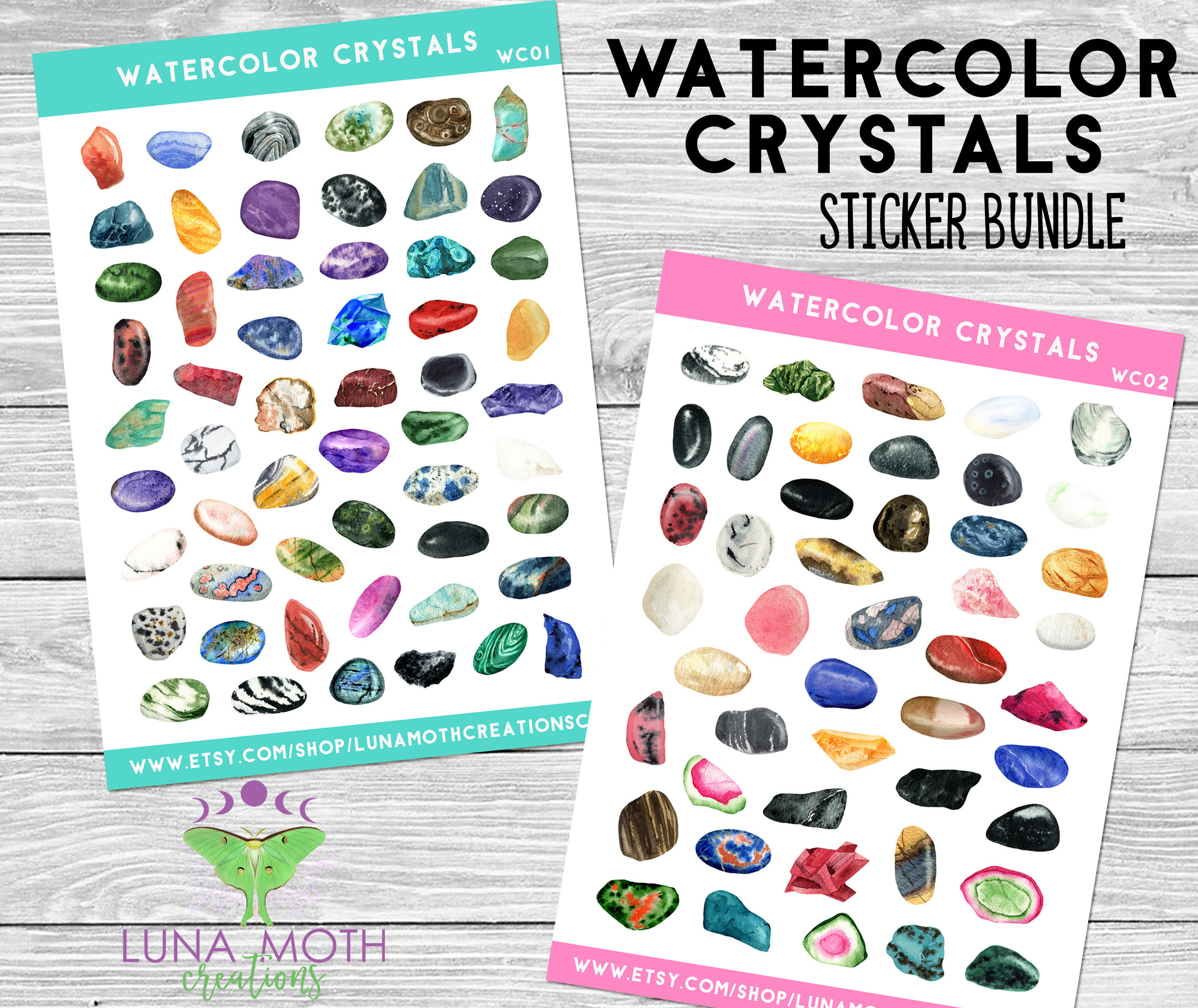 Watercolor Crystals Planner Sticker Bundle Crystal Stickers | Etsy