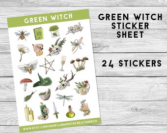 Green Witch Planner Stickers, Witchcraft Stickers, Book of Shadows, Grimoire stickers