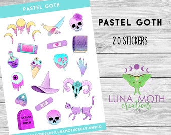 Pastel Goth Sticker Sheet, Goth Stickers, Halloween Stickers, Pastel Halloween stickers