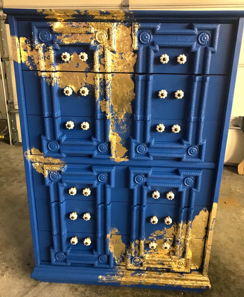 Vintage Antique Dresser Highboy Dresser Blue Dresser Etsy