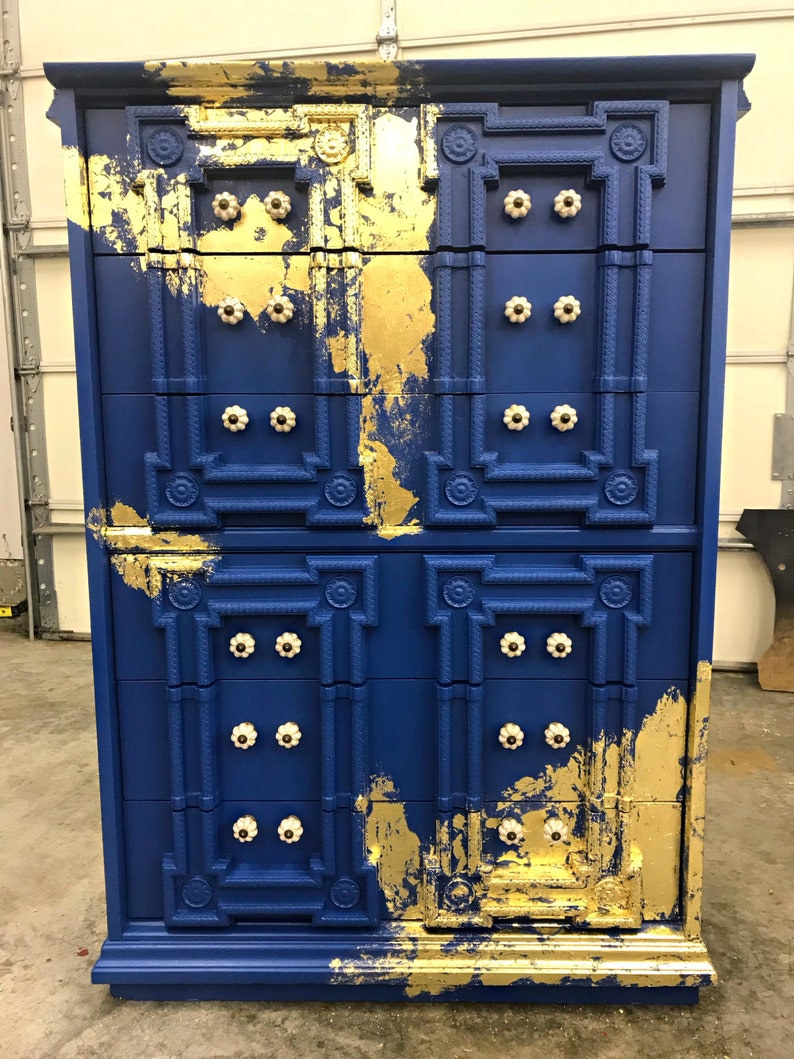 Vintage Antique Dresser Highboy Dresser Blue Dresser Etsy