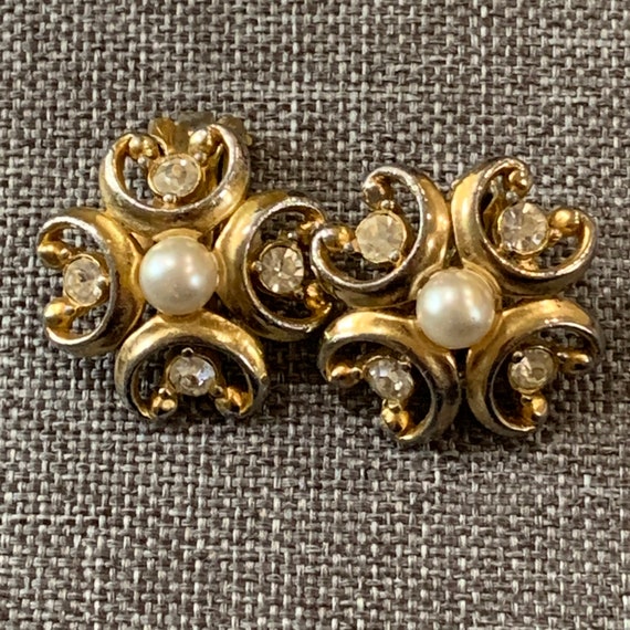 Bogoff Clip On Earrings-Faux Pearl & Rhinestone E… - image 5