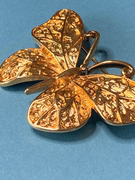 MONET Gold Butterfly Brooch-Gold Tone Monet Signe… - image 2