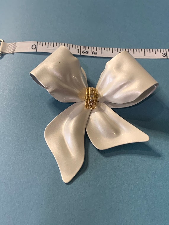 White Bow Brooch- White Rhinestone Bow Pin - image 8