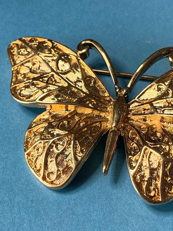 MONET Gold Butterfly Brooch-Gold Tone Monet Signe… - image 6