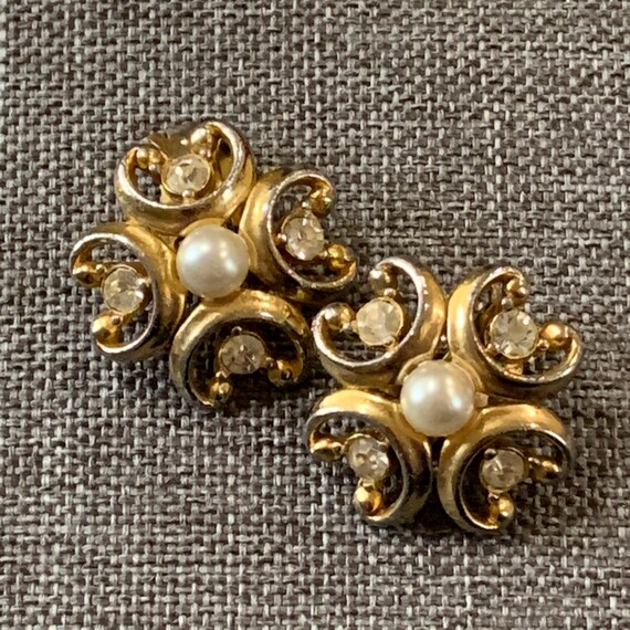 Bogoff Clip On Earrings-Faux Pearl & Rhinestone E… - image 4