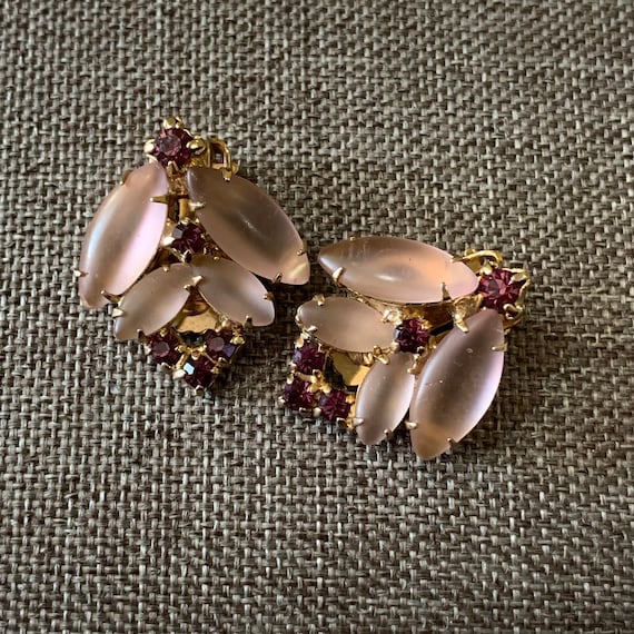 Purple Glass Insect Flower Earrings-Purple Clip O… - image 1