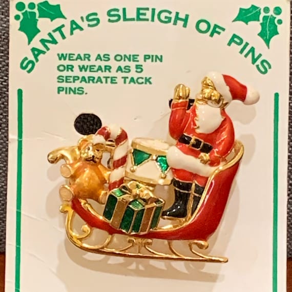 Christmas jewelry Vintage Santa brooch holiday pin vintage Santa pin Christmas pin Santa pin Santa on sleigh brooch Christmas brooch
