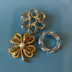 Signed Jewelry Vintage Brooches - 2 Gerrys & 1 Sarah Coventry Brooch-Shamrock Pin- Circle Pin-Flower Brooch