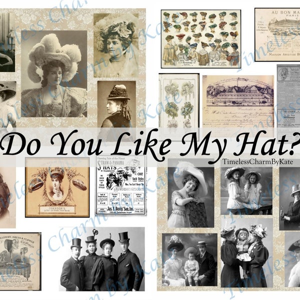 Victorian Women Hat Photos - Do You Like My Hat? Digital Collection of Vintage Photos- Ladies, Gents & Children With Hats + Ephemera