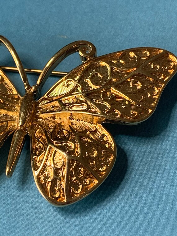 MONET Gold Butterfly Brooch-Gold Tone Monet Signe… - image 7