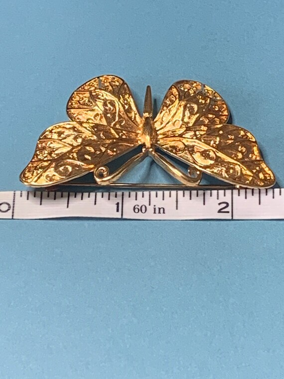 MONET Gold Butterfly Brooch-Gold Tone Monet Signe… - image 8