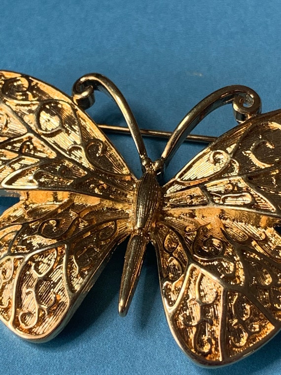 MONET Gold Butterfly Brooch-Gold Tone Monet Signe… - image 4
