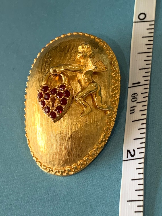 RARE JEANNE Cherub Brooch With A Locked Heart GoldTon… Gem