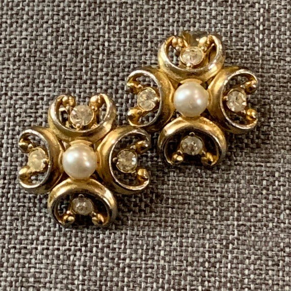 Bogoff Clip On Earrings-Faux Pearl & Rhinestone E… - image 8