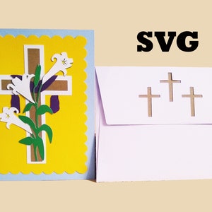 SVG Religious Easter Cross Card and Envelope Cutting Files for Cricut and Silhouette Digital Download