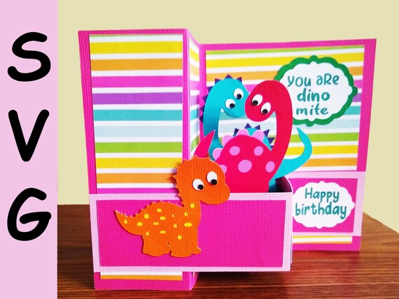 Svg Dinosaur Birthday Card And Envelope For Cricut And Etsy
