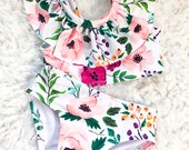 Magenta Watercolor Floral Bathing Suit