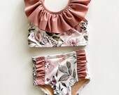 High Waisted Floral Bathing Suit Baby Girl Floral Swimsuit with Ruffles Toddler Bikini
