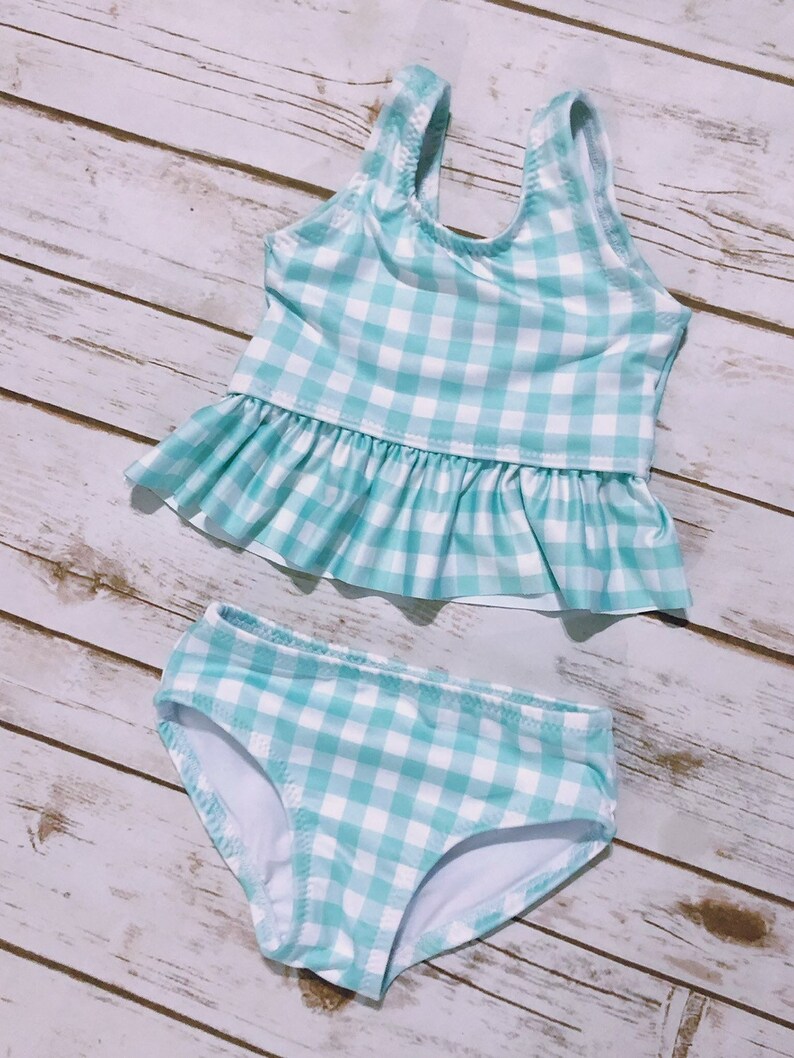 Aqua Gingham Bathing Suit / Baby Girl Pink Bikini/ Toddler Etsy
