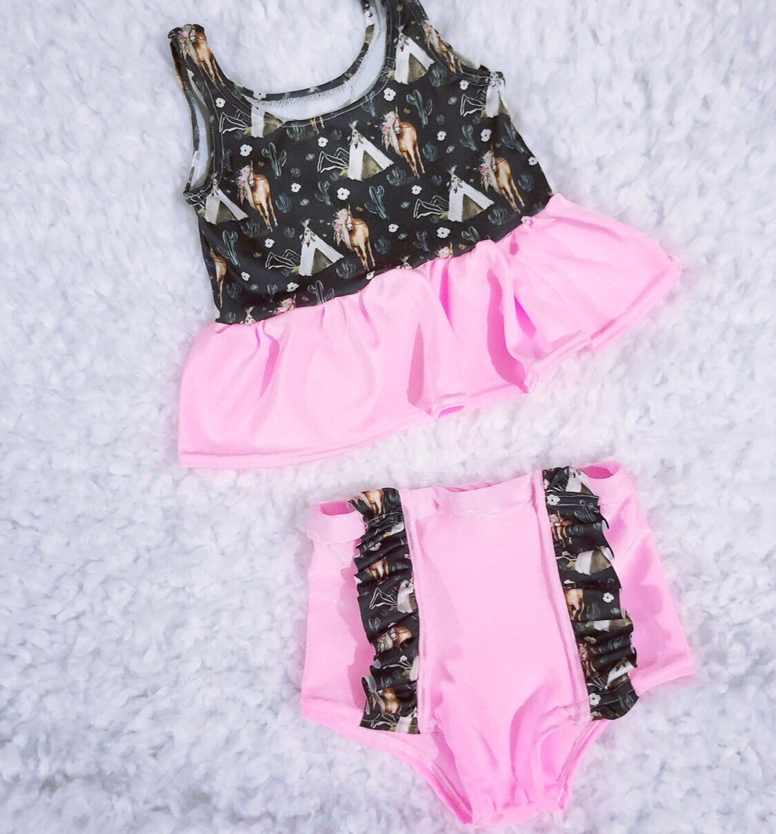 Girls Boho Swimsuit/ High Waisted Bathing Suit/Baby Girls Etsy