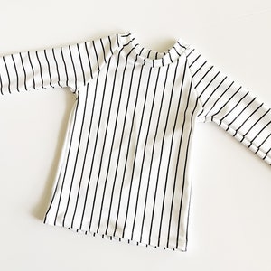 Black and White Pin-Stripe Rash Guard Swimsuit Top/ Gender Neutral Rash-Guard Swim Top/ Long Sleeve Swim Shirt
