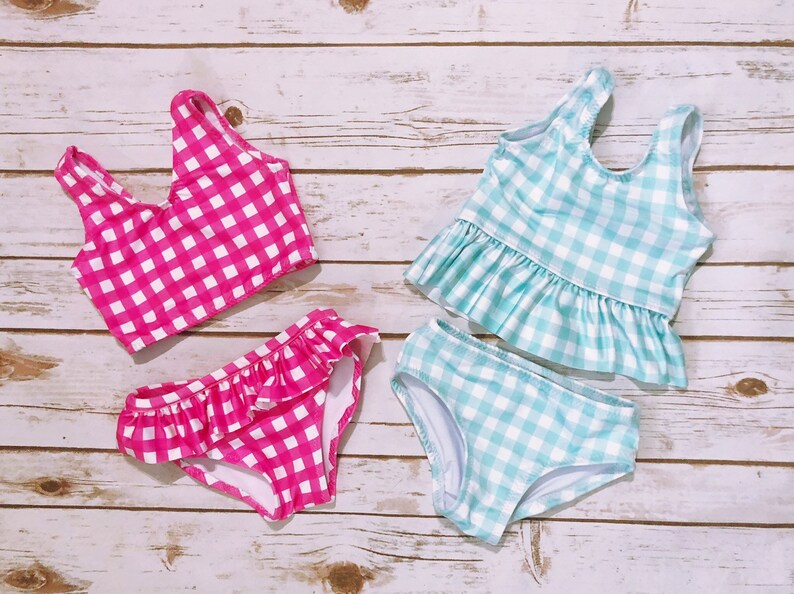 Aqua Gingham Bathing Suit / Baby Girl Pink Bikini/ Toddler Etsy