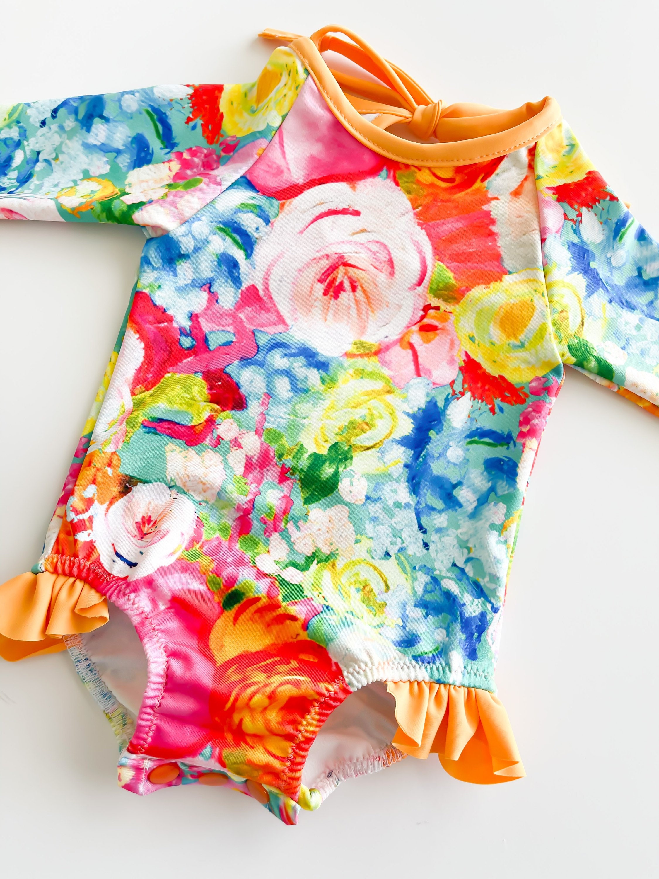 Bright Floral Rashguard Bathing Suit// Girls Long Sleeve Etsy