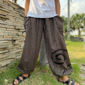 Harem Pants Mens High Crotch Harem Pants Women Hippie Pants Brown Boho Pants Yoga Trousers Unisex Pants Cotton Pants