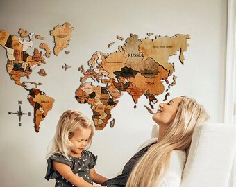 Wooden World Map Wood Anniversary Push Pin World Map Gift