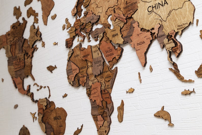 Home Wall Decor Wood Wall Art Wood World Map weltkarte holz Etsy