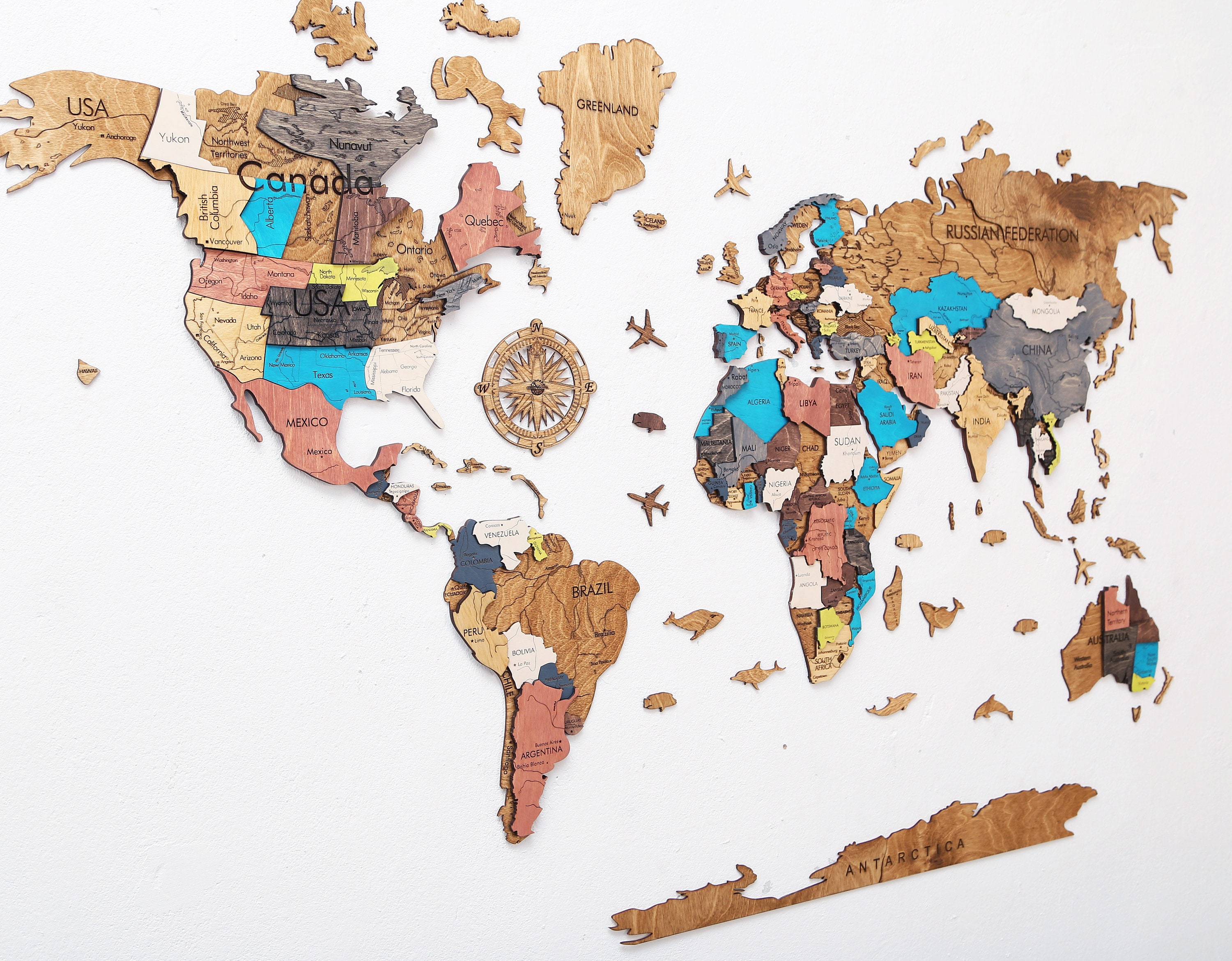 Wooden World Map Rustic Wall Decor Home Decor Gift 5th Etsy